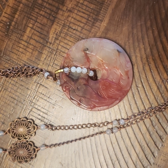 Carved carnelian copper necklace and with matching bracelet - Picture 6 of 7